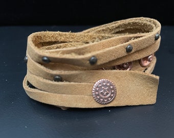 Boho Chic Leather Wrap Bracelet with Metal Studs