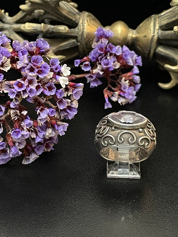Amethyst Ring Sterling Silver Dome band 5/8 width 