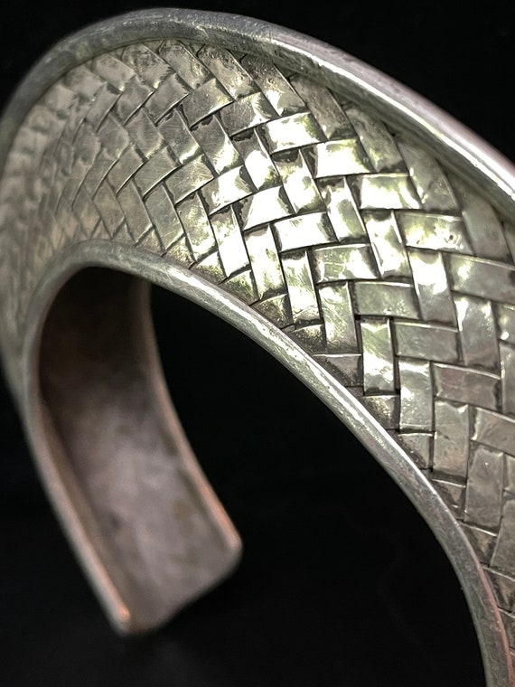 Bracelet ~ Vintage Thai Silver Basket Weave Brace… - image 2
