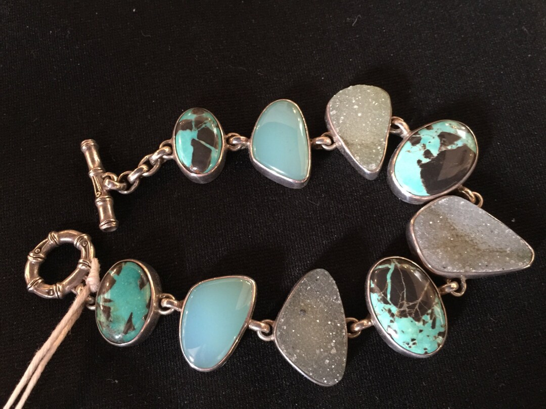 Bracelet Turquoise Druzy Multi Stone Heavy Gauge Sterling - Etsy