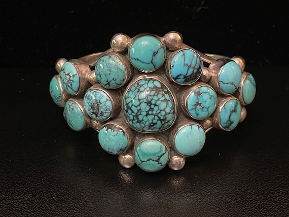 Bracelet, Turquoise Multi Sone cuff Heavy Gage St… - image 1