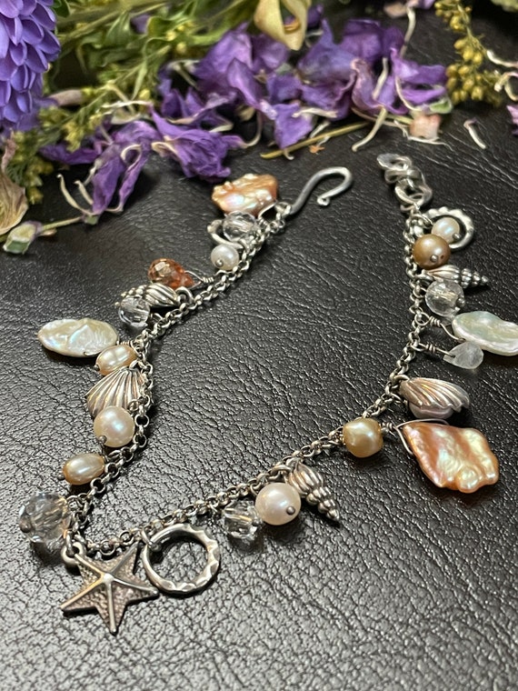 Bracelet ~ Sterling Silver, Sea Shells, Pearls, M… - image 2