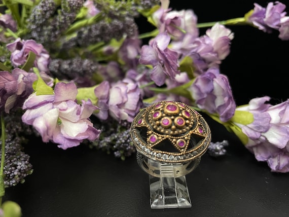 Ruby CZ Turkish Sterling Silver Ring, Textured Co… - image 1