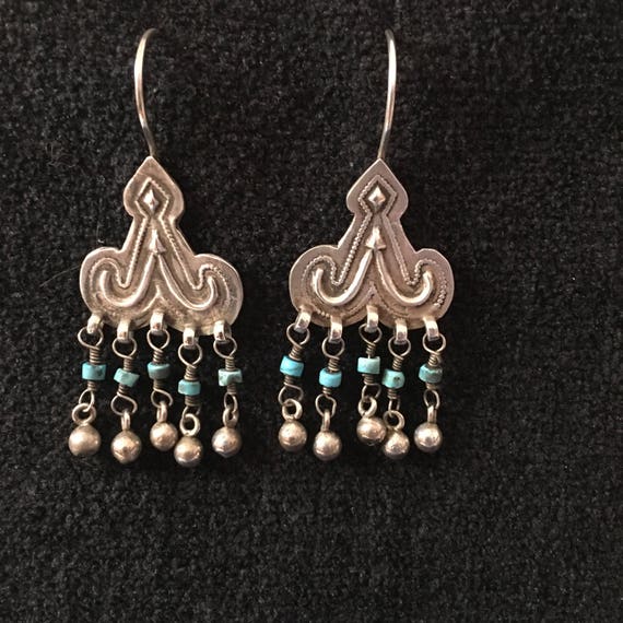 Earrings ~ Vintage Dangle Gypsy Tribal Silver W/T… - image 1