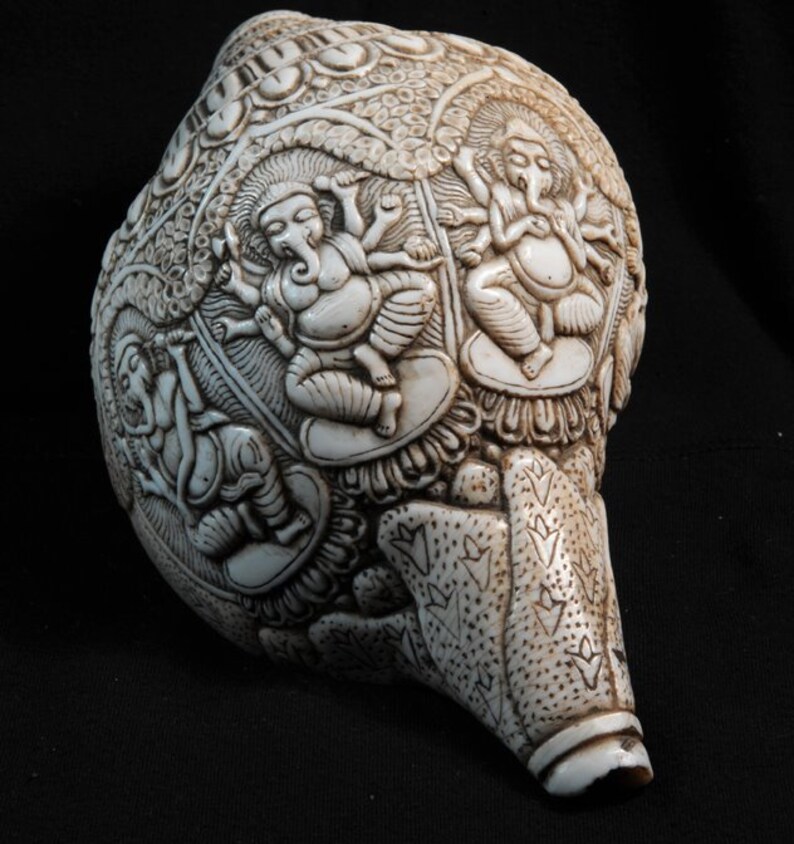 Vintage Sacred Conch Shell, Intricately Crafted, 8.5 Inch bild 2