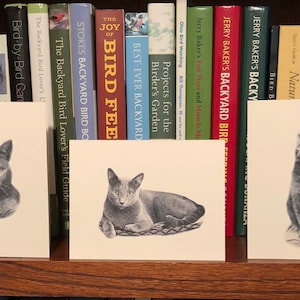 Set of 6 or 12 Handmade Blank Russian Blue Gray Cat Print Note Cards