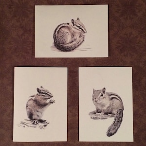 Set of 6 or 12 Handmade Blank Chipmunk Print Note Cards