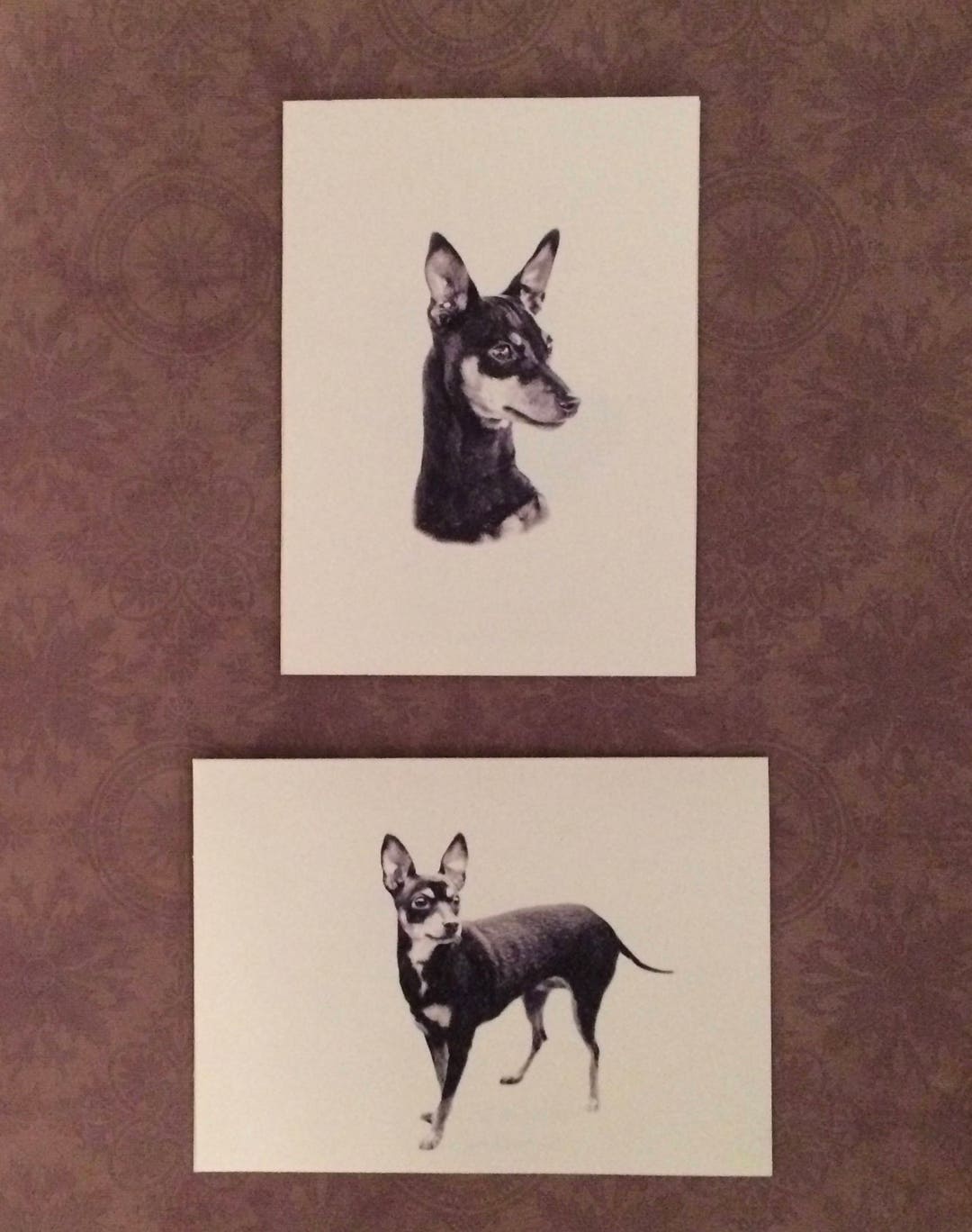 Note Pincher Set of 6 or 12 Handmade Blank Miniature Pinscher Dog Print Note Cards ...