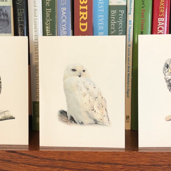 Set of 6 Handmade Blank Owl Bird Print Note Cards Snowy, Barred, Great Horned