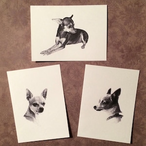 Set of 6 or 12 Handmade Blank Chihuahua Dog Print Note Cards