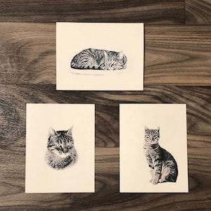 Set of 6 or 12 Handmade Blank Tabby Cat Print Note Cards