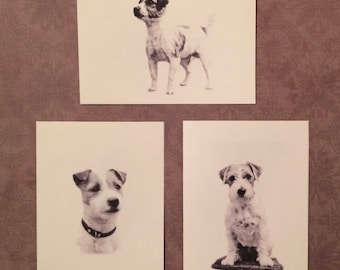 Set of 6 or 12 Handmade Blank Jack Russell Terrier Dog Print Note Cards