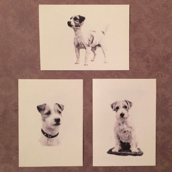 Set of 6 or 12 Handmade Blank Jack Russell Terrier Dog Print Note Cards