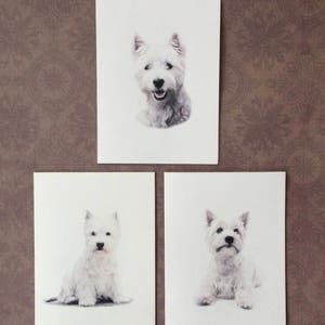 Set of 6 or 12 Handmade Blank West Highland White Terrier Westie Print Note Cards