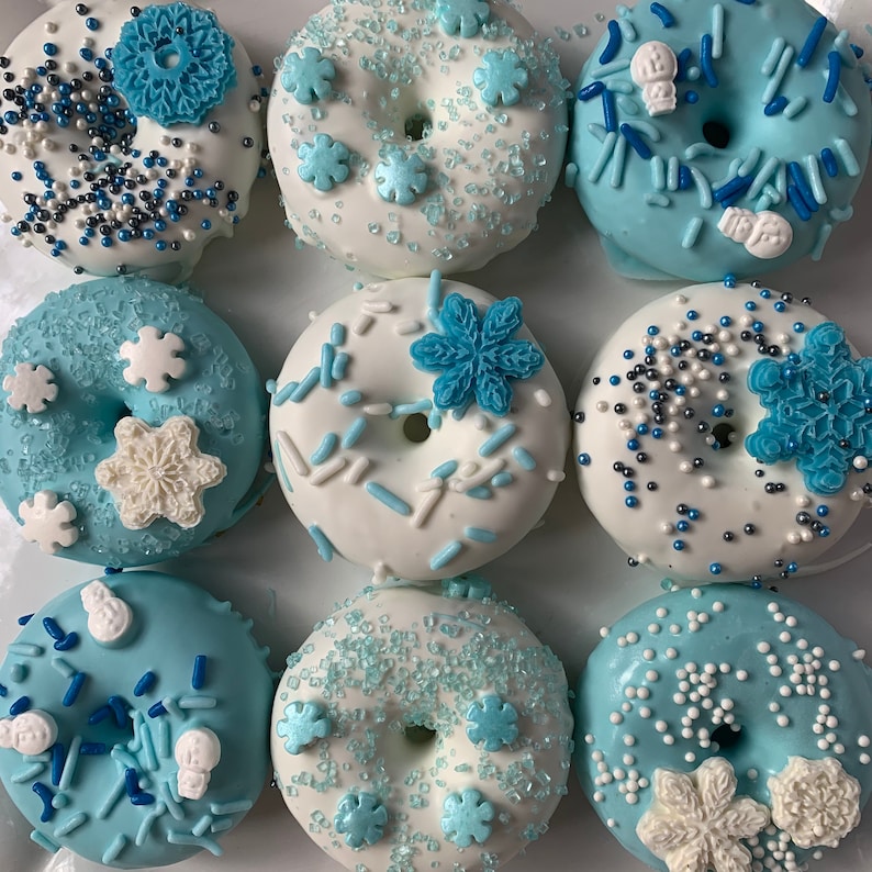 FROZEN 1 or Frozen 2 /winter themed Mini Donuts Dozen | Etsy