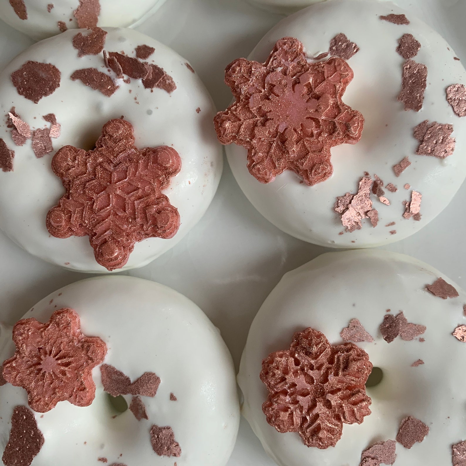 Rose Gold Mini Donuts w/ Snowflakes 1 Dozen Etsy