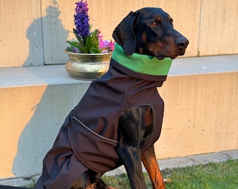 Custom made DOG RAIN COAT for all breeds - Dog Waterproof & Windproof Winter coat - dog coat with outer Softshell and thin inner Jersey