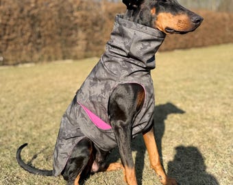 RAINCOAT for dogs: Waterproof Softshell and cotton Jersey Lined, custom made