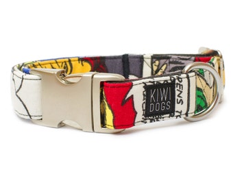 dog collar - buckle dog collar - trendy, artsy, metropolitan, city, street POP ART dog collar