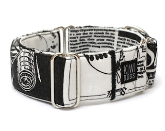 Newspaper Print Martingale Dog Collar - Greyhound Collar