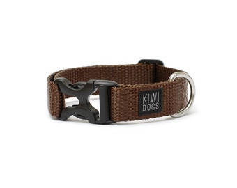BROWN - Wednesday night polyamide webbing buckle dog collar with YKK plastic hardware