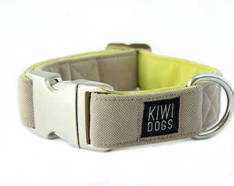 Beige and Green Sporty Dog Collar – Soft, Durable, Aluminum Buckle
