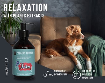 FLOR DE LA PASIÓN para Perros con Niacinamida, L-triptófano, Riboflavina, Ácido Fólico y Extracto de Ashwagandha, Manzanilla y Vitex Agnus