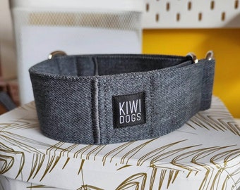 dog collar - martingale / Gray Denim METROPOLITAN collar / greyhound, whippet, italian greyhound collar