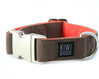Brown and Red Dog Collar - Sporty Adventure, Aluminum Buckle