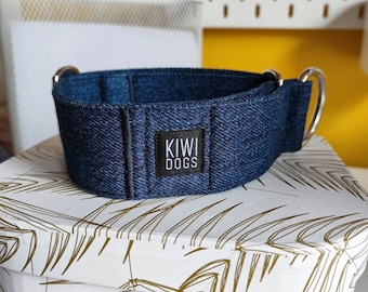 dog collar - martingale / Blue Denim METROPOLITAN collar / greyhound, whippet, italian greyhound collar