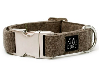 dog collar - buckle dog collar – linen, soft, natural CARDAMOM dog collar with aluminum buckle