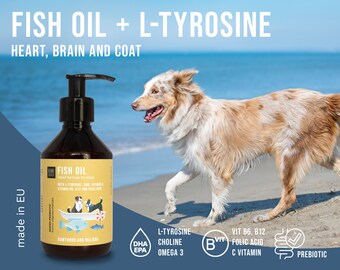 FISH OIL for Dogs with L-tyrosine, Vitamin C, Choline Chloride, Vitamin B6, B12, Folic Acid, Zinc and Hawthorn & Melissa Extract