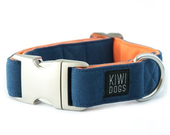 dog collar - BLUE/ORANGE buckle sporty, soft, minimalistic, durable, dog collar with aluminium buckle and heavy duty D-ring