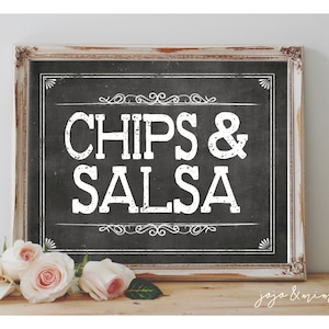 Instant &#39;CHIPS & SALSA&#39; Printable Sign Chalkboard Printable Party Mexican Fiesta Chip Table Decor Size Options