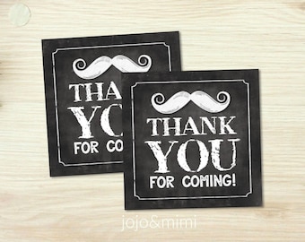 INSTANT Mustache 'Thank You for Coming!' Favor Tag or Sticker Chalkboard 3x3 Printable Favor Little Man Baby Shower