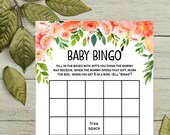 Instant BABY BINGO Printable Baby Shower Game Bingo Baby Shower Peach Floral Baby Shower Printable Game Digital File