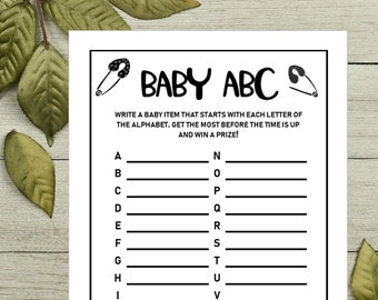 Instant BABY ABC Printable Baby Shower Game Alphabet Baby Shower Baby Shower Ideas Printable Neutral Baby Shower Activity