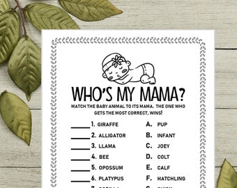 Instant WHO'S MY MAMA Afdrukbaar babyshowerspel Match babydier met mama babyshoweractiviteit direct downloaden
