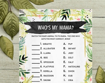 Instant WHO'S MY MAMA Afdrukbaar babyshowerspel Bloemen babyshower afdrukbare activiteit digitaal bestand Match babydier met mama