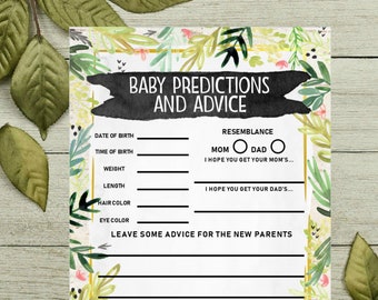 Instant Baby PREDICTIONS AND ADVICE Printable Baby Shower Woodland Floral Baby Shower Printable Activity Digital File Advice for Parents