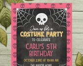 Costume Party Birthday Invitation 5x7 Girl Pink Halloween Theme Printable Invitation Birthday Celebration Digital Invite Skull and Pink