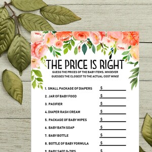 The Price is Right Printable Baby Shower Game Peach Floral Baby Shower Baby Shower Ideas Printable Baby Shower Game Digital File