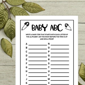 Instant BABY ABC Printable Baby Shower Game Alphabet Baby Shower Baby ...