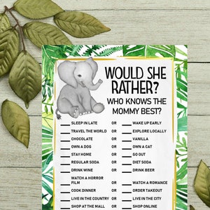 Instant würde sie lieber druckbare Baby-Dusche-Spiel wissen Mama am besten? Elefant Baby Dusche druckbare Dschungel Baby-Dusche-Spiel digitale Datei