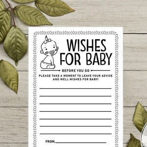Tarjeta imprimible instantánea de deseos o consejos para bebés 'Deseos para el bebé' Tarjeta imprimible de 5 x 7 para fiestas Tarjeta de deseos para el primer cumpleaños del bebé