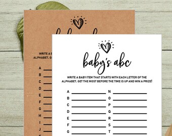 BABY ABC Printable Baby Shower Game Alphabet Baby Shower Baby Shower Ideas Printable Neutral Baby Shower Activities Rustic Heart