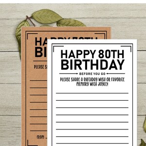 Souhaits d'anniversaire imprimables « Joyeux 80e anniversaire » ou carte mémoire préférée 5 x 7 carte de voeux imprimable noir/blanc 80e anniversaire de naissance