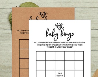 BABY GIFT BINGO Printable Baby Shower Game Bingo Baby Shower Baby Shower Ideas Printable Neutral Baby Shower Activities Rustic Heart