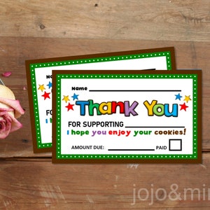Cookie THANK YOU Printable Thank You Tag Thanks for Your Support Digital File Instant Download Cookie Order Tag Cookie Sales