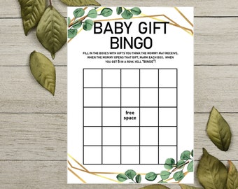 BABY GIFT BINGO Printable Baby Shower Game Bingo Baby Shower Baby Shower Ideas Printable Baby Shower Activities Eucalyptus